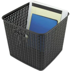 Best 12.5 in. x 12.5 in. x 11.13 in. Plastic Weave Bin - Extra Large, Black Trash & Waste Bins