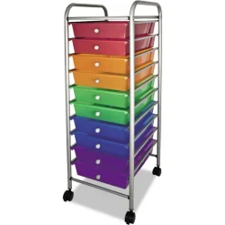 1 Shelf 10 Drawer 13 in. x 15.38 in. x 37.75 in. Metal Portable Drawer Organizer - Matte Gray/Assorted Desk Accessories & Office Organizers