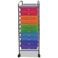 1 Shelf 10 Drawer 13 in. x 15.38 in. x 37.75 in. Metal Portable Drawer Organizer - Matte Gray/Assorted Desk Accessories & Office Organizers