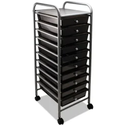 Clearance 1 Shelf 10 Drawers 13 in. x 15.38 in. x 37.75 in. Metal Portable Drawer Organizer - Matte Gray/Smoke Desk Accessories & Office Organizers