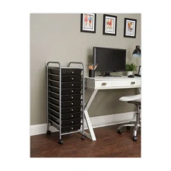 Clearance 1 Shelf 10 Drawers 13 in. x 15.38 in. x 37.75 in. Metal Portable Drawer Organizer - Matte Gray/Smoke Desk Accessories & Office Organizers