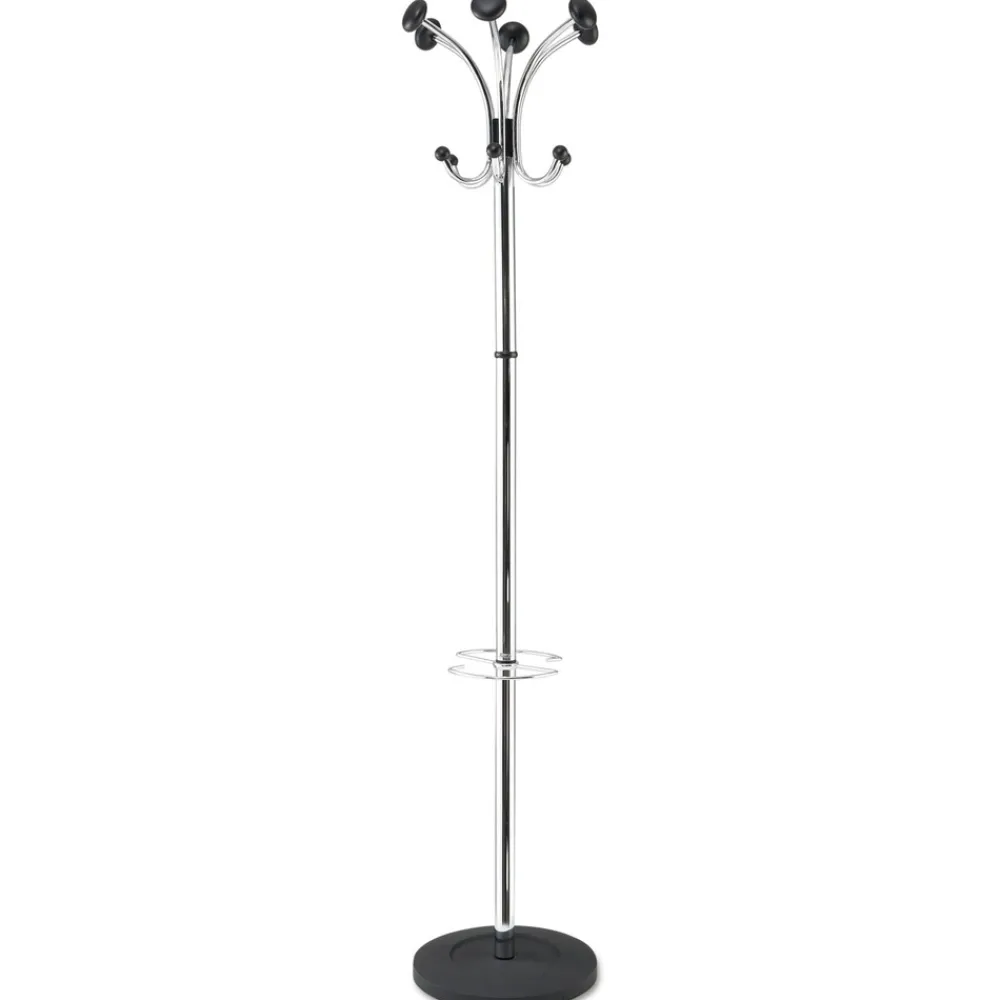 New 16w x 16d x 70.5h Chromy 12-Knob Coat Stand - Chrome/Black Storage & Organization