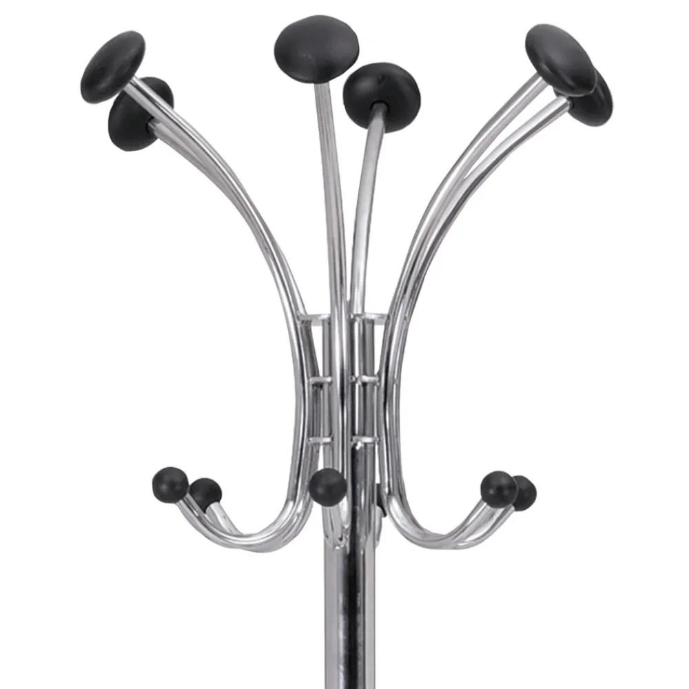 New 16w x 16d x 70.5h Chromy 12-Knob Coat Stand - Chrome/Black Storage & Organization