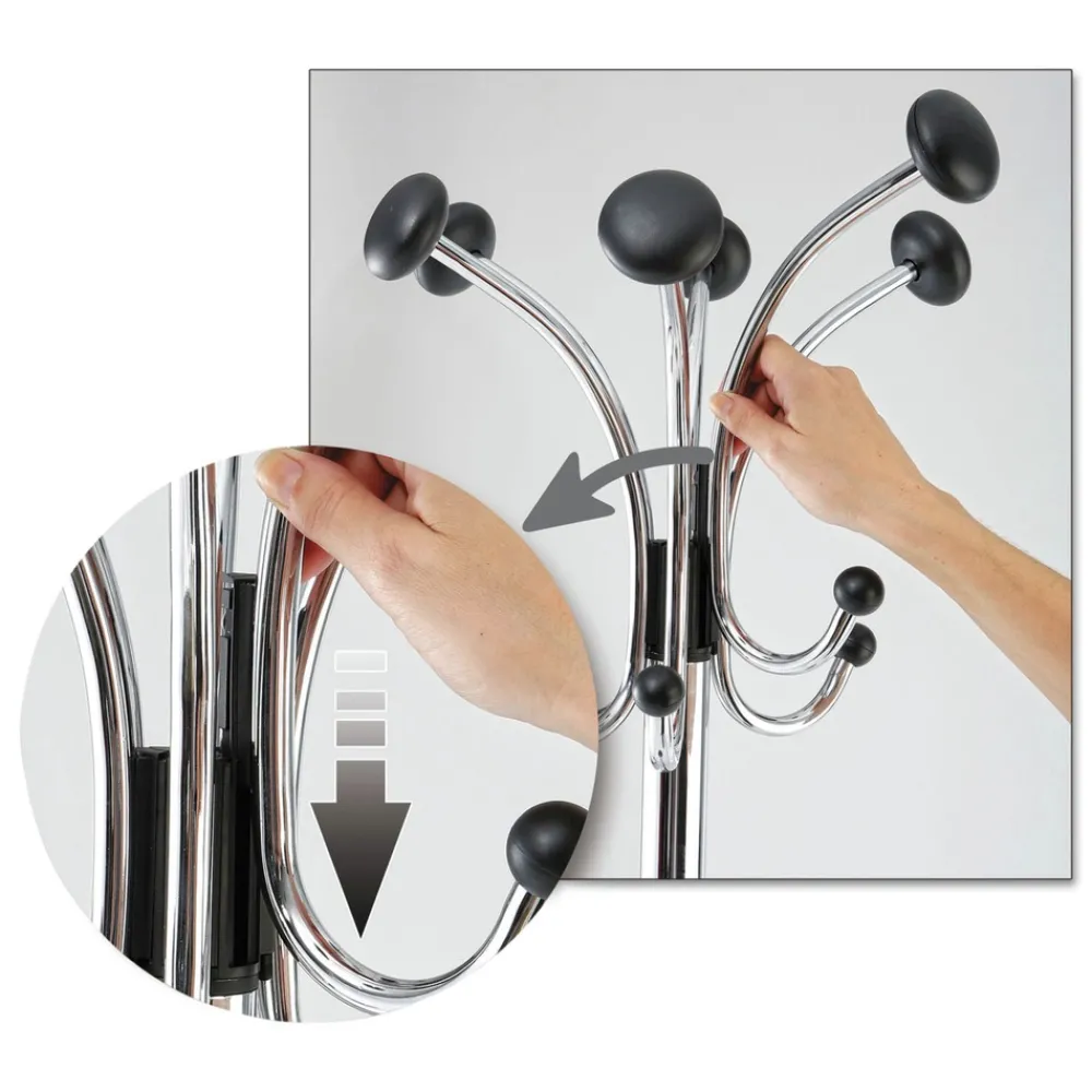 New 16w x 16d x 70.5h Chromy 12-Knob Coat Stand - Chrome/Black Storage & Organization