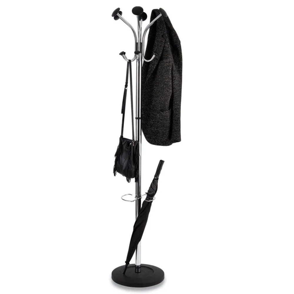 New 16w x 16d x 70.5h Chromy 12-Knob Coat Stand - Chrome/Black Storage & Organization