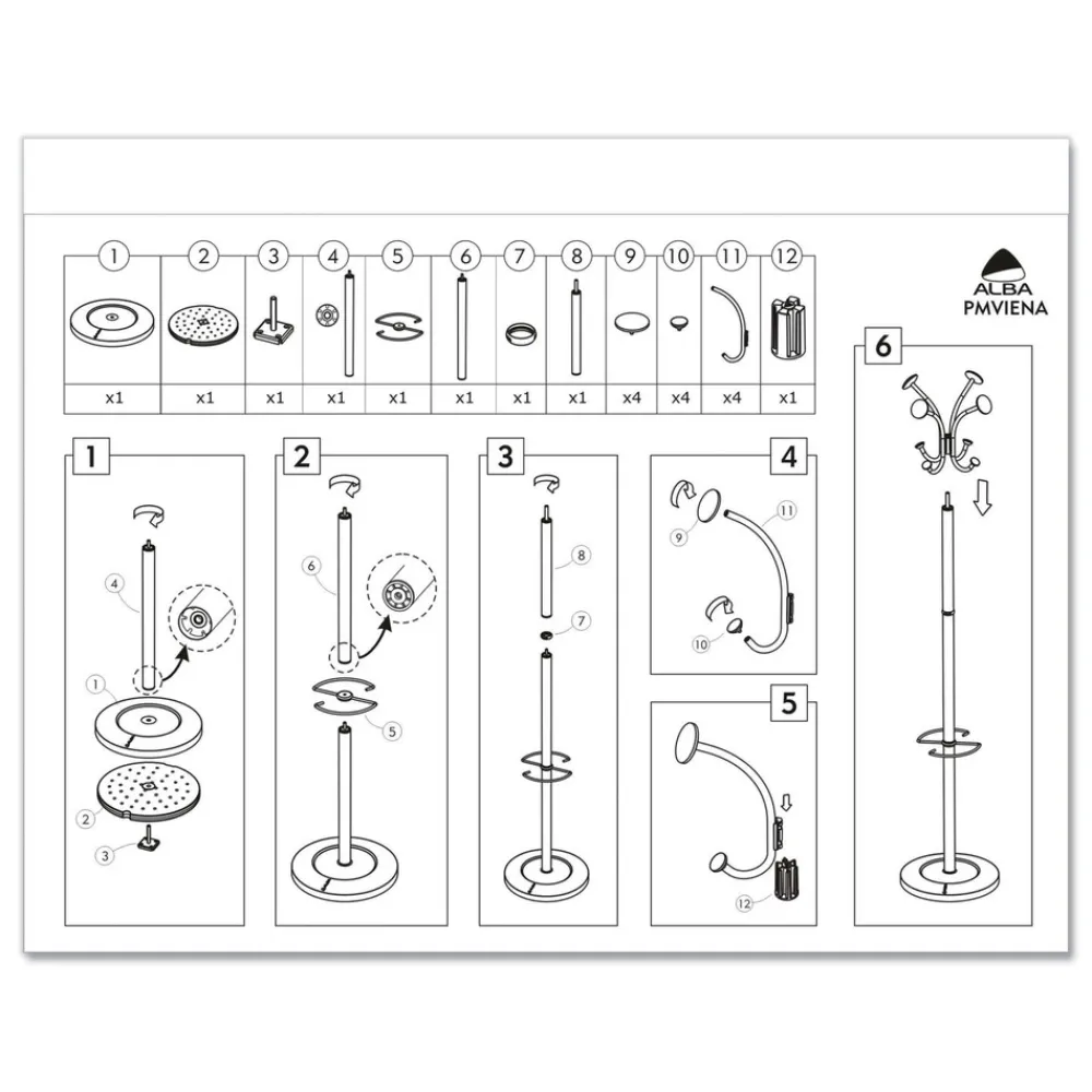 New 16w x 16d x 70.6h Viena 8-Knob Steel Coat Stand - Black Storage & Organization