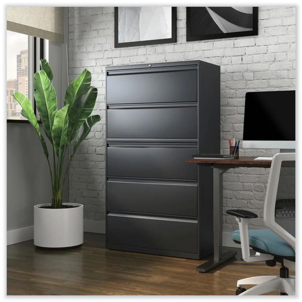 New 25499 36 in. x 18.63 in. x 67.63 in. 5 Lateral File Drawer - Legal/Letter/A4/A5 Size - Charcoal Office Furniture & Lighting