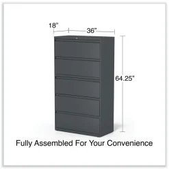 New 25499 36 in. x 18.63 in. x 67.63 in. 5 Lateral File Drawer - Legal/Letter/A4/A5 Size - Charcoal Office Furniture & Lighting