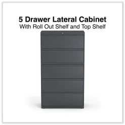 New 25499 36 in. x 18.63 in. x 67.63 in. 5 Lateral File Drawer - Legal/Letter/A4/A5 Size - Charcoal Office Furniture & Lighting