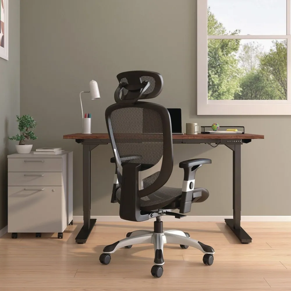 Best 17.24 in. to 20.98 in. Seat Height Support Up to 275 lbs. Minerva Ergonomic Mesh Swivel Task Chair - Black Seat/Back, Silver Base Office Furniture & Lighting