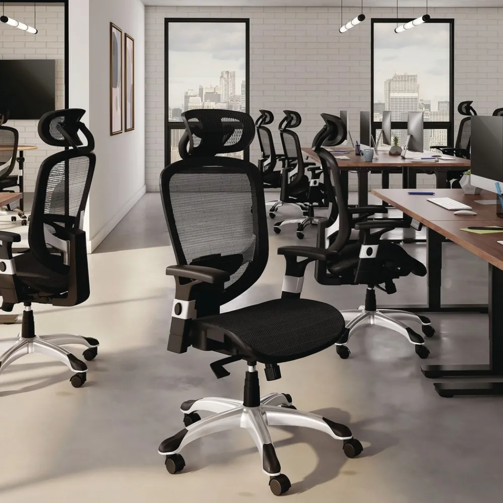Best 17.24 in. to 20.98 in. Seat Height Support Up to 275 lbs. Minerva Ergonomic Mesh Swivel Task Chair - Black Seat/Back, Silver Base Office Furniture & Lighting