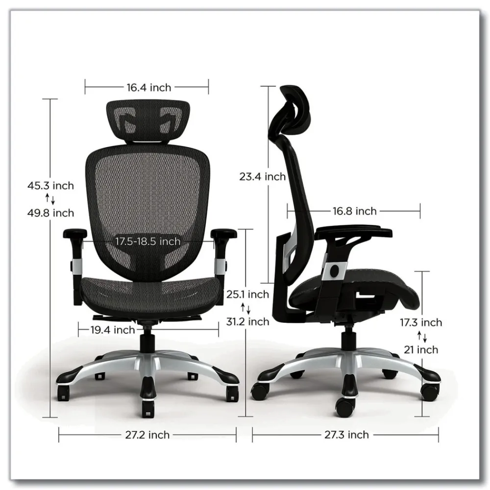 Best 17.24 in. to 20.98 in. Seat Height Support Up to 275 lbs. Minerva Ergonomic Mesh Swivel Task Chair - Black Seat/Back, Silver Base Office Furniture & Lighting