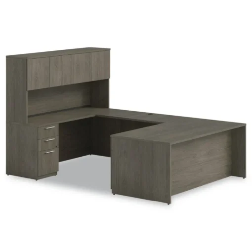 72 in. x 16 in. x 36 in. 4-Compartment Seville Hutch with Doors - Walnut Office Furniture & Lighting