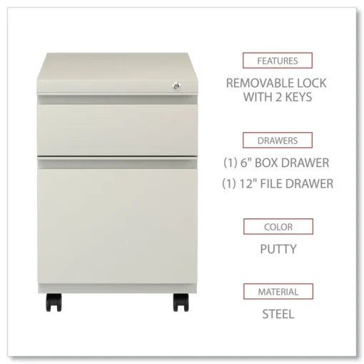 Hot 14.96 in. x 19.29 in. x 21.65 in. 2-Drawers: Box/File Legal/Letter Left or Right File Pedestal with Full-Length Pull - Putty Office Furniture & Lighting