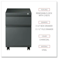 14.96 in. x 19.29 in. x 21.65 in. 2-Drawers: Box/File Legal/Letter Left or Right File Pedestal with Full-Length Pull - Charcoal Office Furniture & Lighting