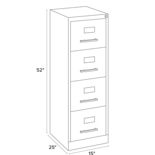 15 in. x 25 in. x 52 in. Letter-Size 4-Drawer Economy Vertical File - Light Gray Office Furniture & Lighting