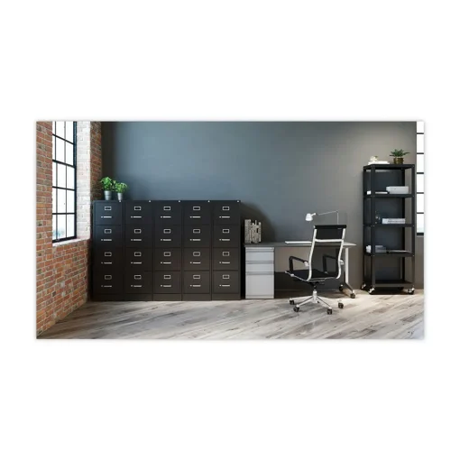 15 in. x 26.5 in. x 52 in. Letter-Size Four-Drawer Economy Vertical File - Black Office Furniture & Lighting
