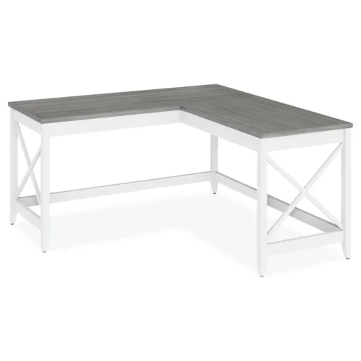 Sale 58.27 in. x 58.27 in. x 29.53 in. L-Shaped Farmhouse Desk - Gray/White Office Furniture & Lighting
