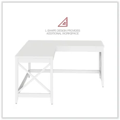 Discount 58.27 in. x 58.27 in. x 29.53 in. L-Shaped Farmhouse Desk - White Office Furniture & Lighting
