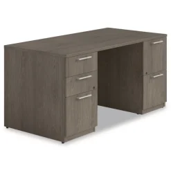 Best 60 in. x 30 in. x 29 in. Seville Series Double Pedestal Desk - Walnut Office Furniture & Lighting