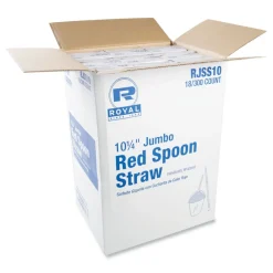 Sale 10.25 in. Plastic Jumbo Spoon Straw - Red (5400/Carton) Tabletop And Serveware