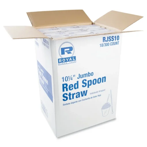 Sale 10.25 in. Plastic Jumbo Spoon Straw - Red (5400/Carton) Tabletop And Serveware