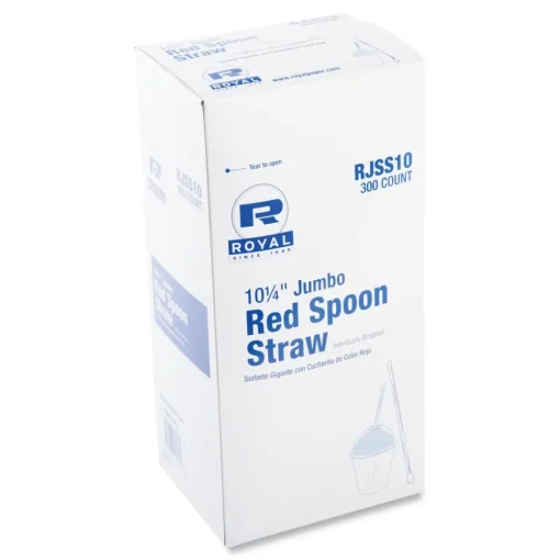 Sale 10.25 in. Plastic Jumbo Spoon Straw - Red (5400/Carton) Tabletop And Serveware
