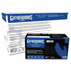 Online 9.5 in. 6 mil Heavy-Duty Industrial Nitrile Gloves - Medium/Royal Blue (1000/Carton) Cleaning & Janitorial Supplies