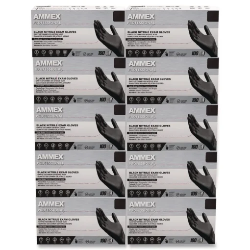 9.5 in. Long 3 mil Powder-Free Nitrile Exam Gloves - Medium/Black (1000/Carton) Cleaning & Janitorial Supplies