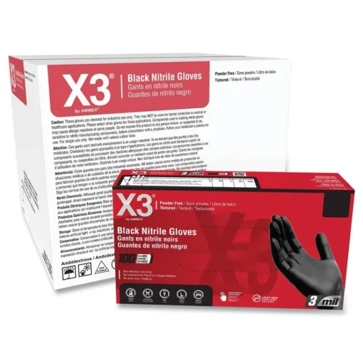 Sale 9.5 in. Long 3 mil Powder-Free Industrial Nitrile Gloves - Medium/Black (1000/Carton) Cleaning & Janitorial Supplies