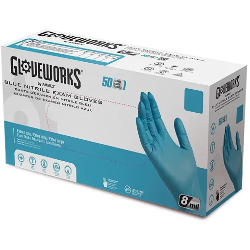 Sale 8 mil Blue Powder-Free Nitrile Exam Gloves - X-Large, Blue (500/Carton) Cleaning & Janitorial Supplies