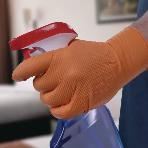 New 6 mil DT Nitrile Powder-Free Disposable Gloves - Large, Orange (1000/Carton) Cleaning & Janitorial Supplies