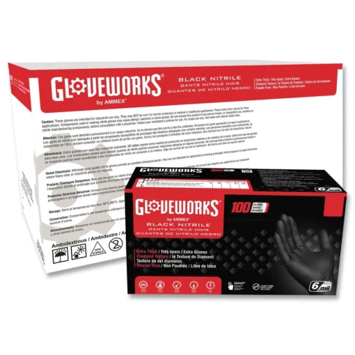 Clearance 6 mil Heavy-Duty Industrial Powder-Free Nitrile Gloves - X-Large, Black (1000/Carton) Cleaning & Janitorial Supplies