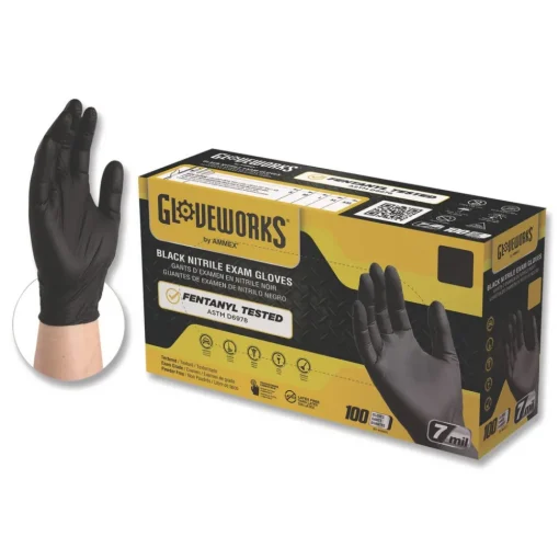 New 6 mil Powder-Free Nitrile Exam Gloves - Large, Black (1000/Carton) Cleaning & Janitorial Supplies