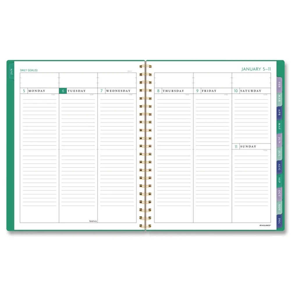 Clearance 11 in. x 8.5 in. 13-Month (Jan-Jan 2026) Badge Geo Weekly/Monthly Planner - Green Cover Paper & Printables