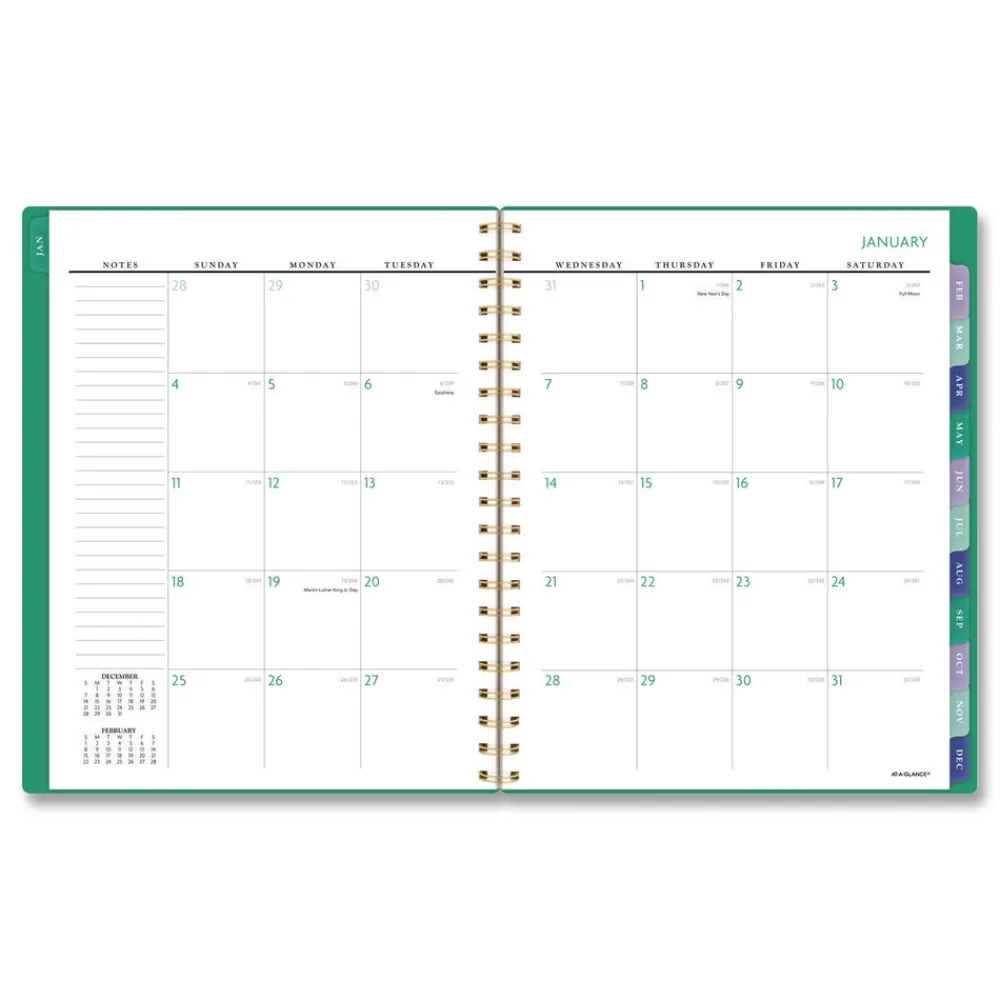 Clearance 11 in. x 8.5 in. 13-Month (Jan-Jan 2026) Badge Geo Weekly/Monthly Planner - Green Cover Paper & Printables