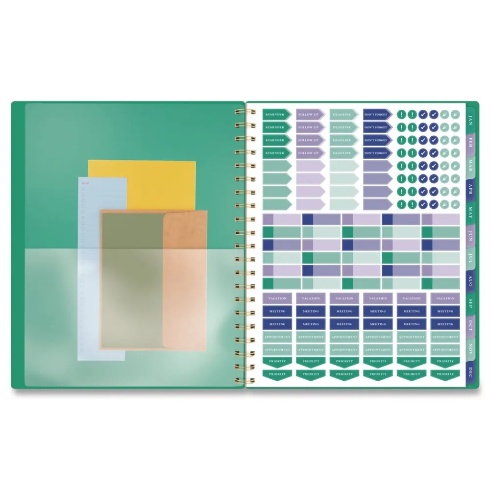 Clearance 11 in. x 8.5 in. 13-Month (Jan-Jan 2026) Badge Geo Weekly/Monthly Planner - Green Cover Paper & Printables