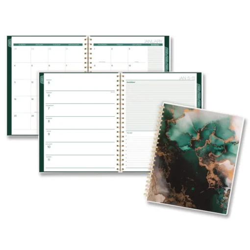 Sale 11 in. x 8.5 in. 12-Month (Jan-Dec 2026) Emerald Isle Weekly/Monthly Planner - Green Marbled Cover Paper & Printables
