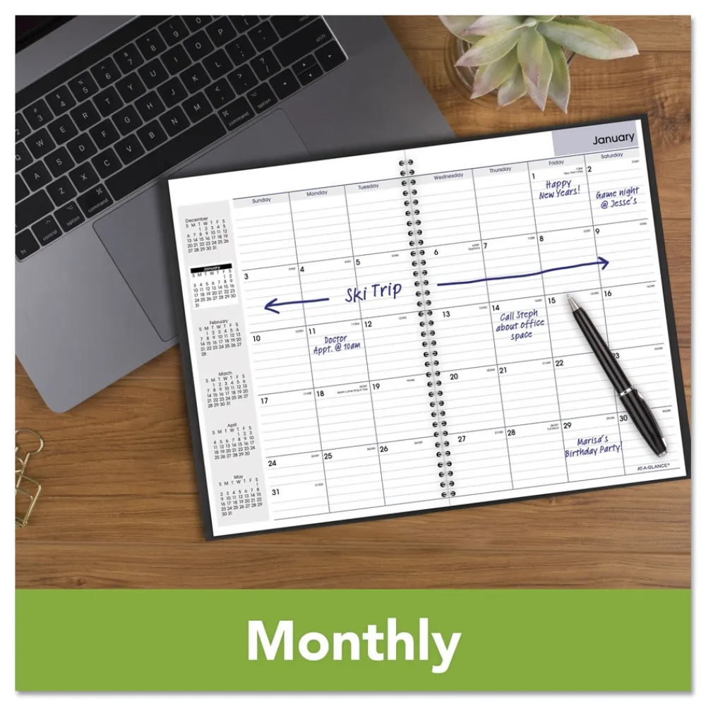 New 12 in. x 8 in. 14-Month (Dec 2025-Jan 2027) DayMinder Monthly Planner - Black Cover Calendars & Planners