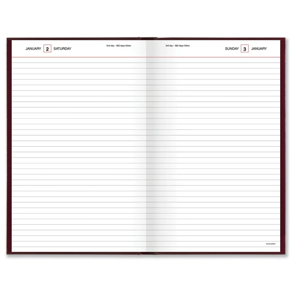 Clearance 12 in. x 7.75 in. Standard 2026 Edition Wide/Legal Rule Daily Diary - Red Cover Paper & Printables