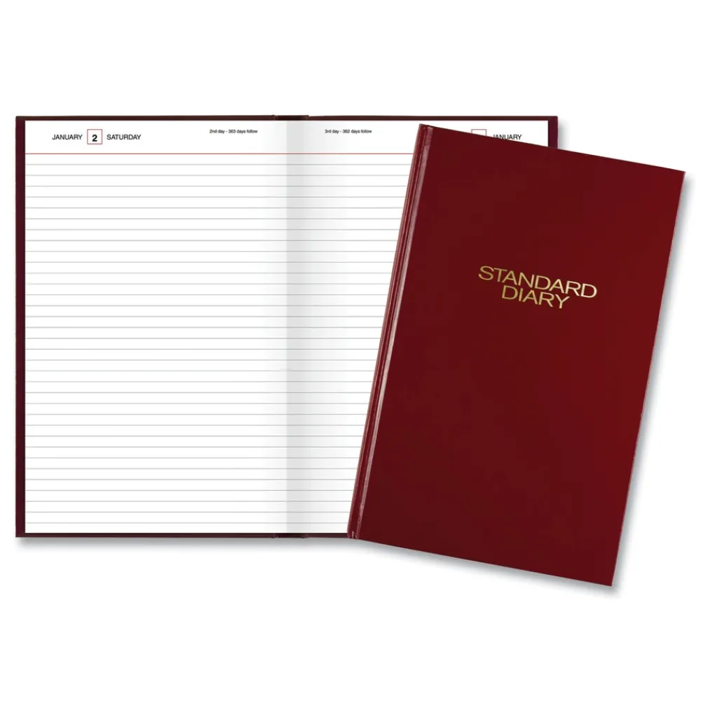 Clearance 12 in. x 7.75 in. Standard 2026 Edition Wide/Legal Rule Daily Diary - Red Cover Paper & Printables