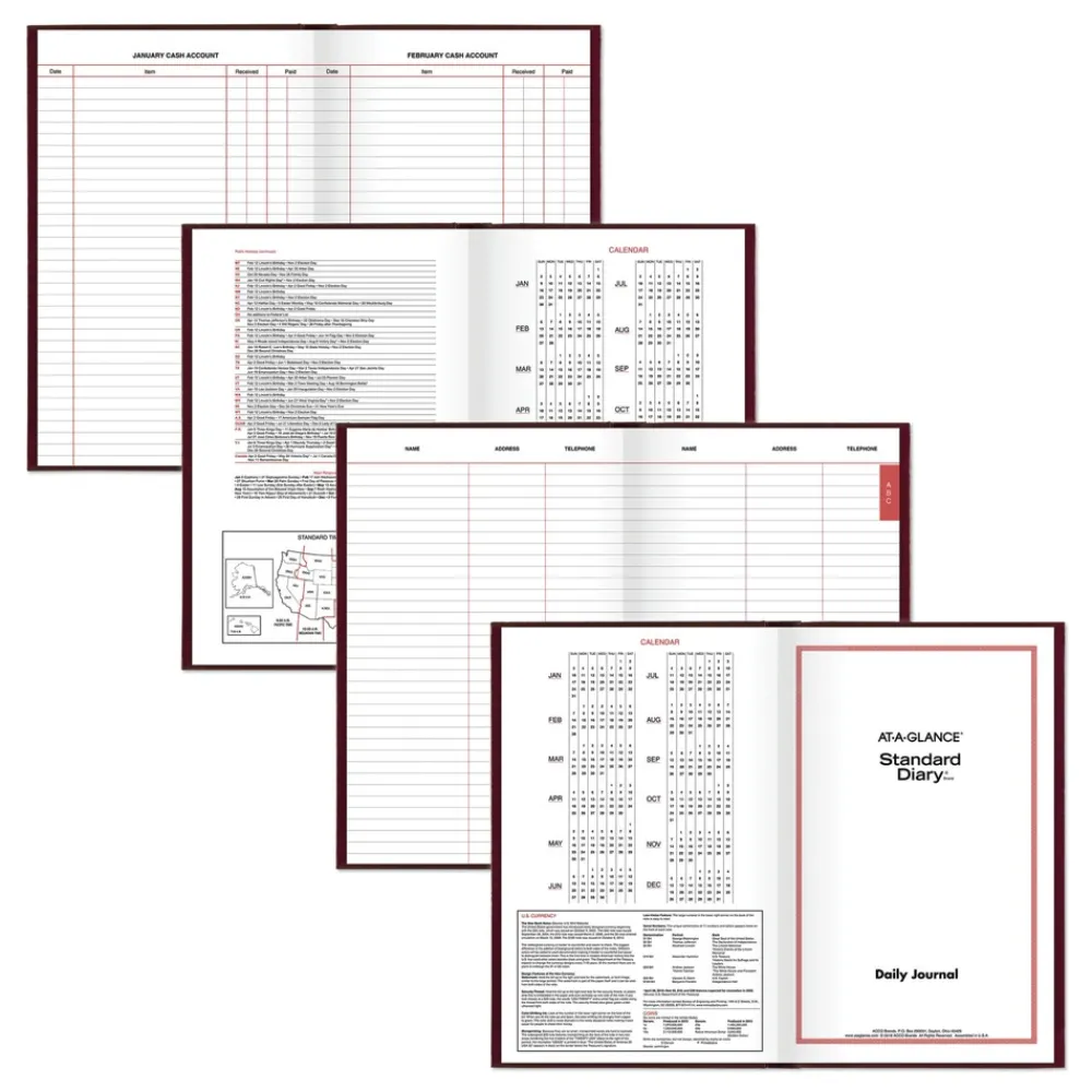 Clearance 12 in. x 7.75 in. Standard 2026 Edition Wide/Legal Rule Daily Diary - Red Cover Paper & Printables