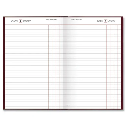 New 12 in. x 7.75 in. Standard 2026 Edition Wide/Legal Rule Daily Journal - Red Cover Paper & Printables