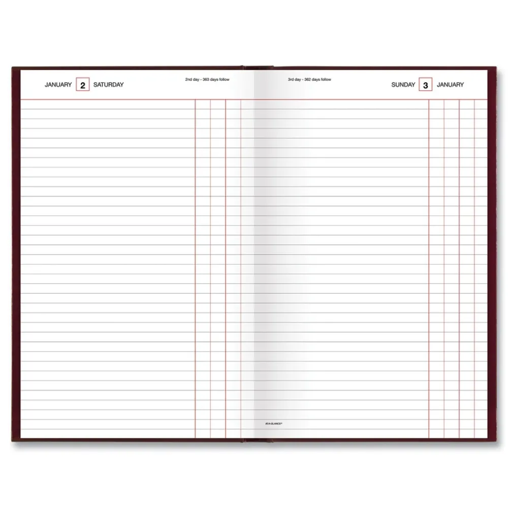 New 12 in. x 7.75 in. Standard 2026 Edition Wide/Legal Rule Daily Journal - Red Cover Paper & Printables