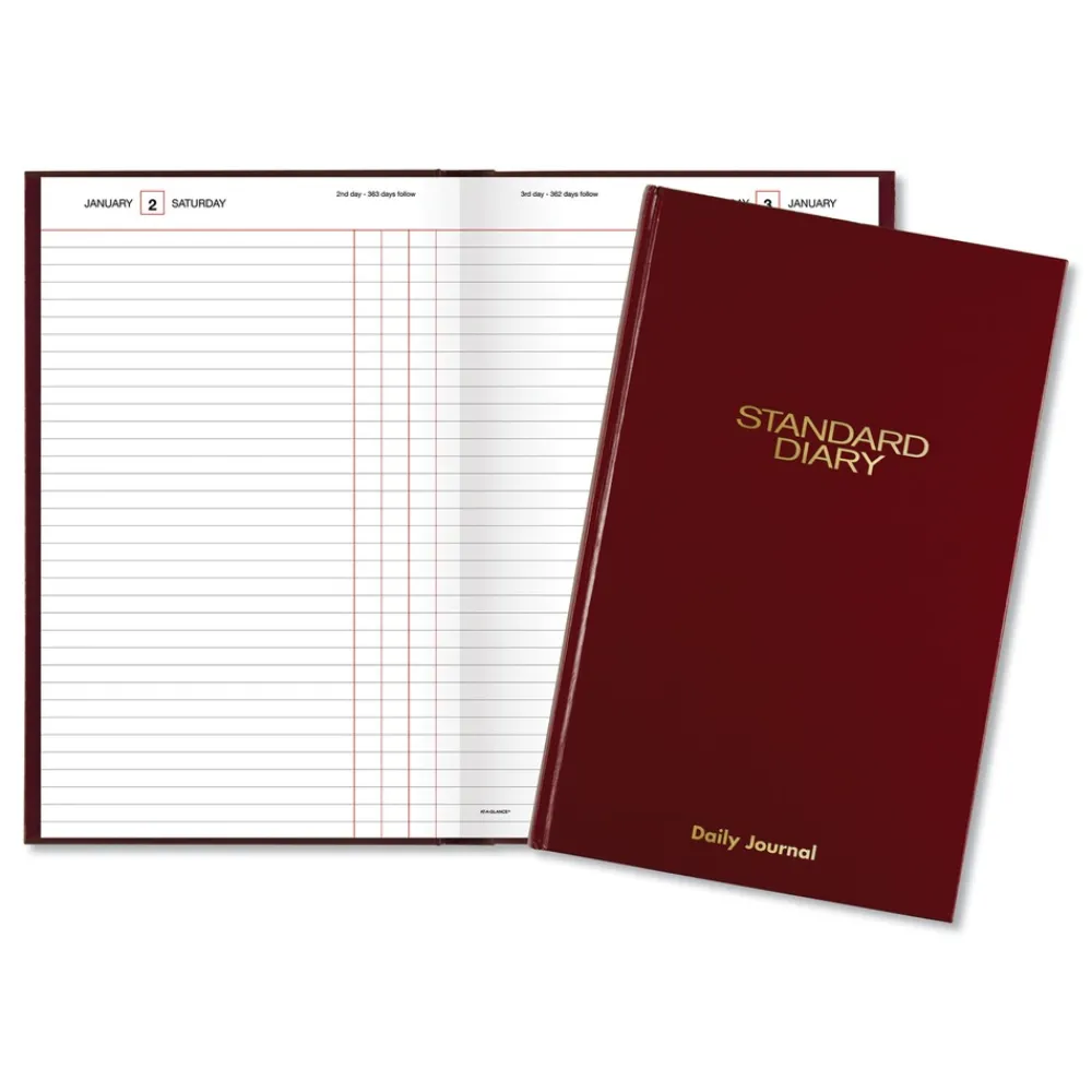New 12 in. x 7.75 in. Standard 2026 Edition Wide/Legal Rule Daily Journal - Red Cover Paper & Printables