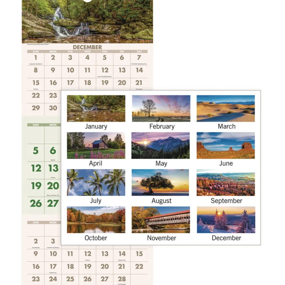 Discount 14-Month: Dec 2025 to Jan 2027 Three-Month 12 in. x 27 in. Scenic Landscape Photography Wall Calendar - White Sheets Calendars & Planners