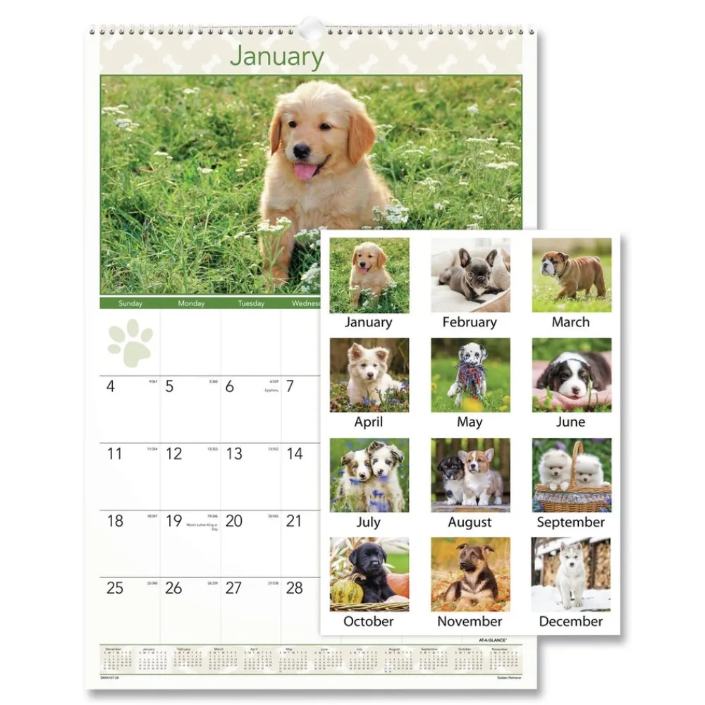 Clearance 12-Month (Jan to Dec): 2026 15.5 in. x 22.75 in. Puppies Photography Puppies Monthly Wall Calendar - White/Multicolor Sheets Calendars & Planners