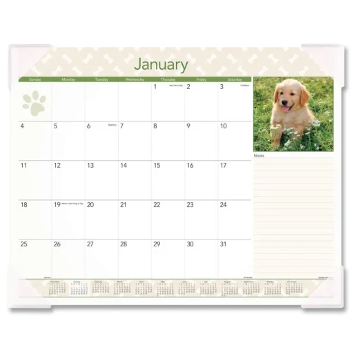 Online 12-Month (Jan to Dec): 2026 22 in. x 17 in. Puppies Photography Puppies Monthly Desk Pad Calendar - White Sheets, Clear Corners Calendars & Planners
