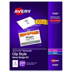 Discount 74461 3.5 in. x 2.25 in. Top Load Clip-Style Badge Holder with Laser/Inkjet Insert - White (100/Box) Labels & Label Makers