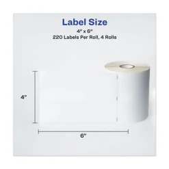 Online 4 in. x 6 in. Multipurpose Thermal Labels - White (220/Roll, 4 Rolls/Box) Paper & Printables